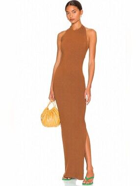 Simon Miller Halter Bodycon Maxi Dress Sz M/L Tan Minimalist Summer